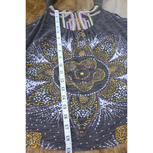 Bohemian Y2K Embroidered Tank Top XL Summer Flower Wide Cotton Straps Rick Rack - Picture 7 of 7